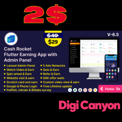 Cash Rocket – Flutter Online Earning App with Admin Panel at low Price