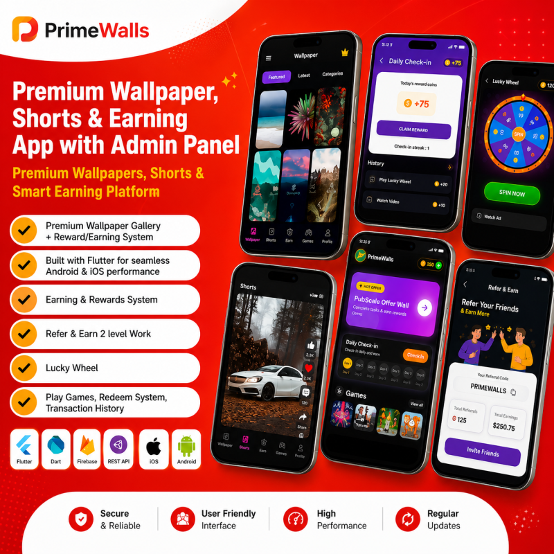 Prime Walls  - Ultimate Wallpaper, Shorts & Earning App for 3$